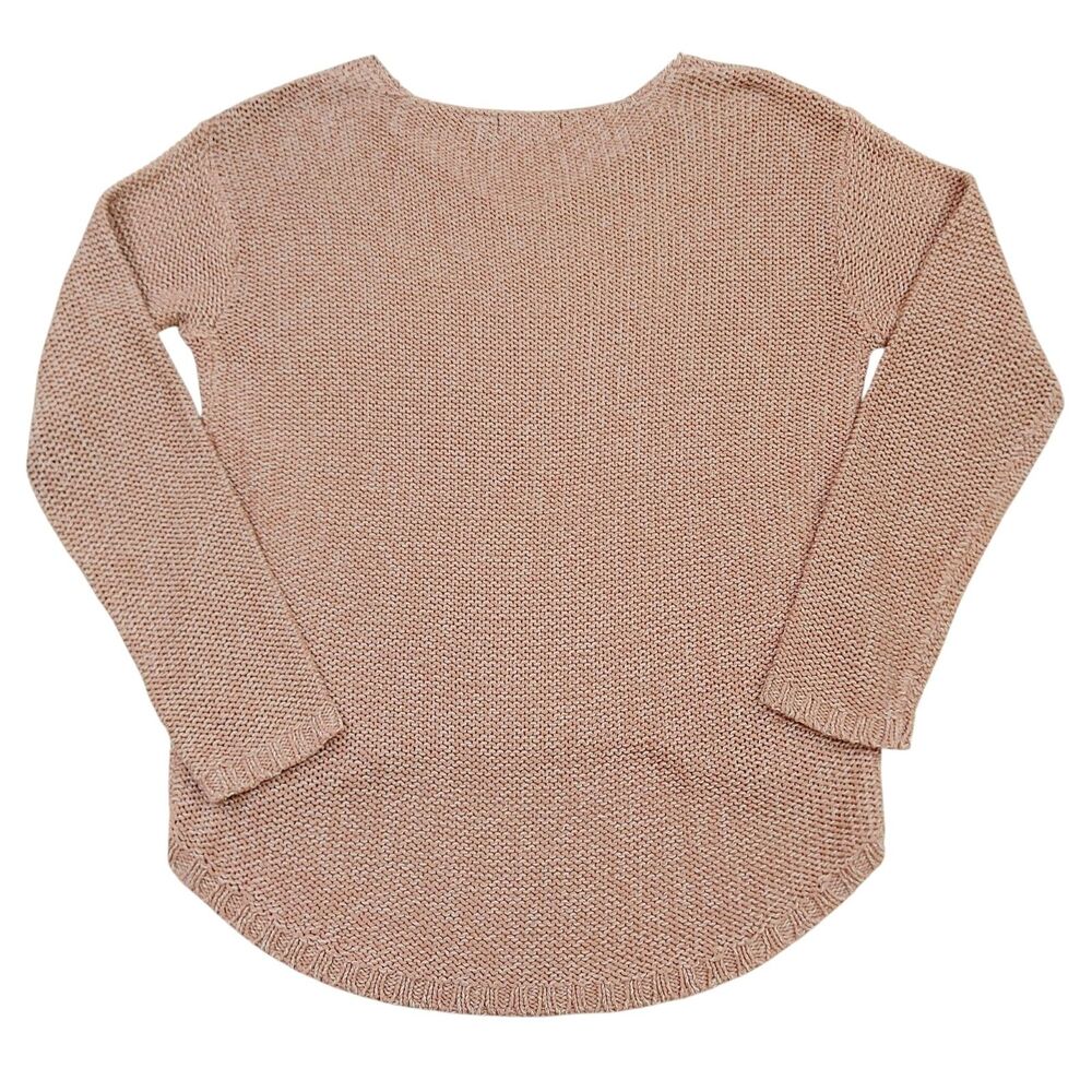 RDI Sweater Womens Small Pink Beige V-Neck Faux Suede Elbow Patch Knit Fall - Picture 5 of 11